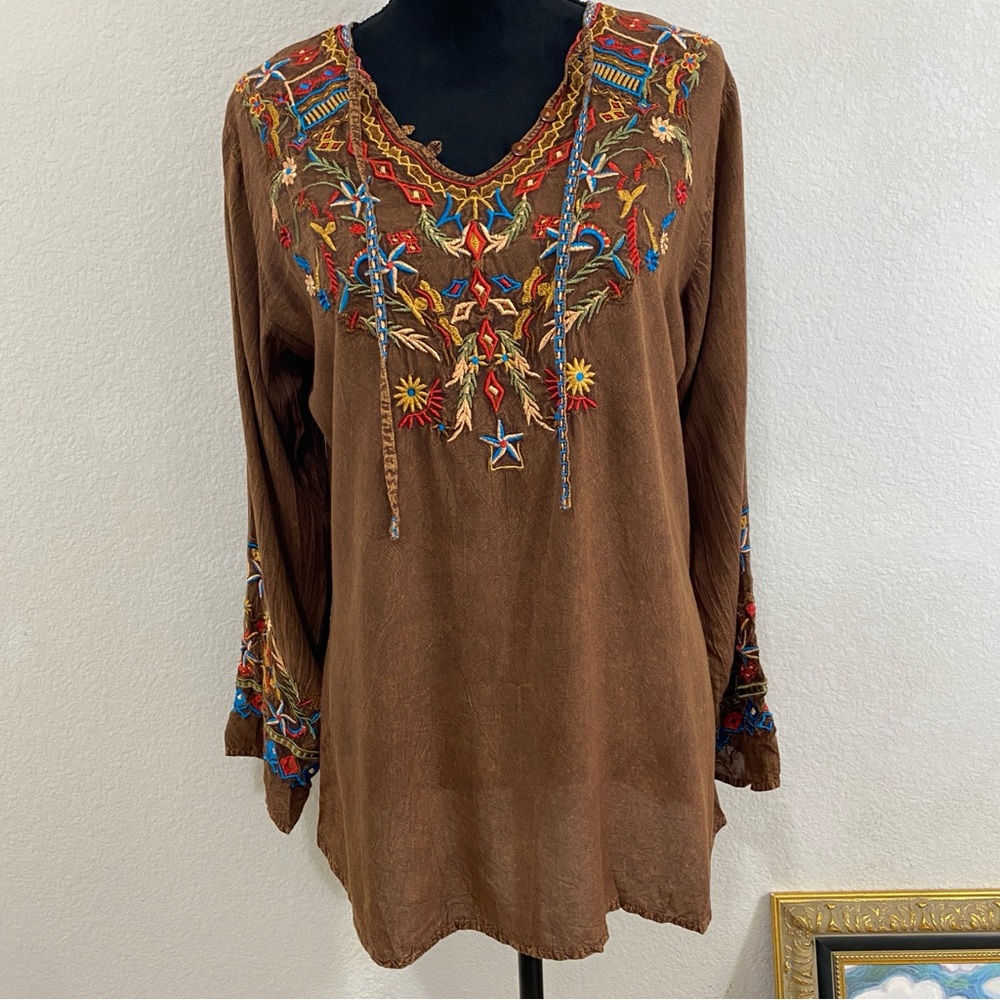 Embroidered Brown Tunic Top